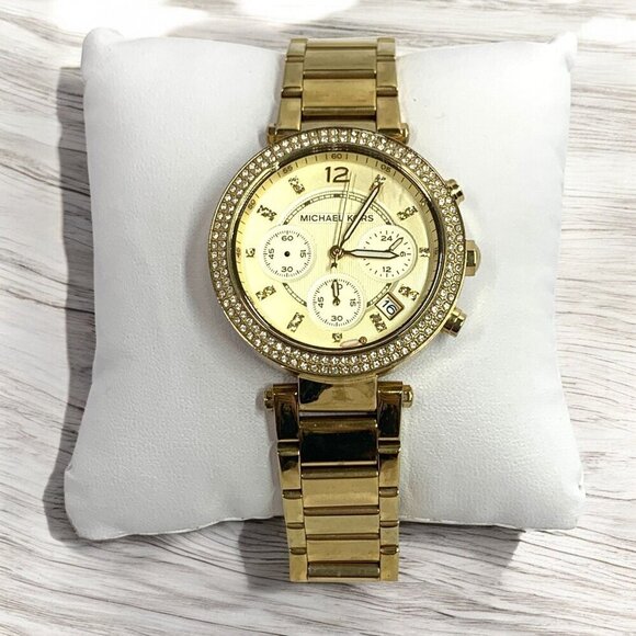 Michael Kors Women's Parker Chronograph Gold-Tone Stainless Steel Watch MK5354 - Picture 1 of 9